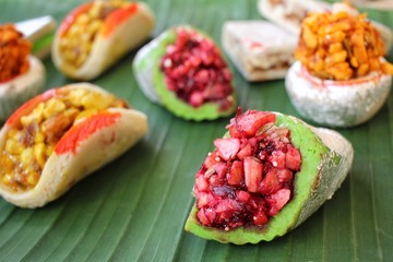 Indian sweets on banana leaf
