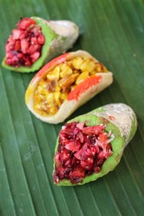 Indian sweets on banana leaf