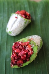 Indian sweets on banana leaf