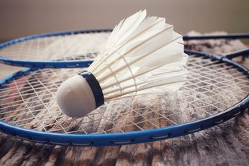 Shuttlecocks with badminton racket.