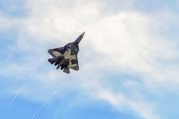 New Russian fifth-generation fighter Sukhoi Su-50 (PAK FA) in sky
