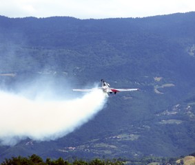 Fototapeta na wymiar trail of smoke from a plane during acrobatic manoeuvres