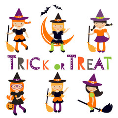 Cute collection of little Halloween witches