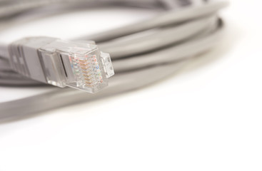 LAN cable / cord, CAT5E with RJ45 head for computer network connecting isolated on white background