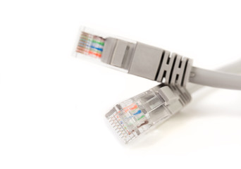 LAN cable / cord, CAT5E with RJ45 head for computer network connecting isolated on white background
