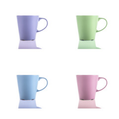 Set of colorful cups on white background