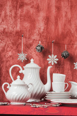 Christmas decoration table display in simple and elegant style.