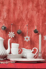 Obraz na płótnie Canvas Christmas decoration table display in simple and elegant style.