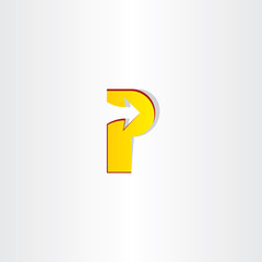 yellow letter p with arrow