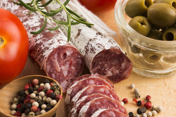 slices of spanish pork sausage