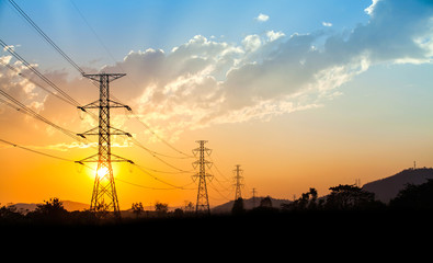 Fototapeta premium high voltage post.High-voltage tower sky background