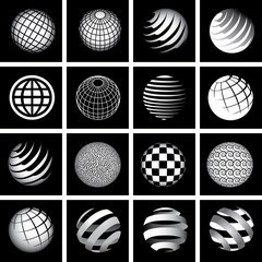 Sixteen Globes in Black and White for Print or Web