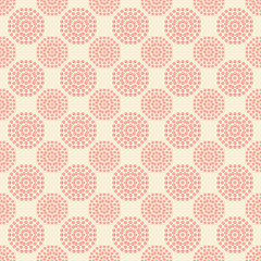 Seamless pattern with abstract pink flowers on white background.