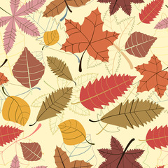 seamless pattern of autumn leaves and contours, vintage style