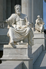 Fototapeta na wymiar Greek philosopher Xenofones statue of Austrian Parliament Building, Vienna, Austria