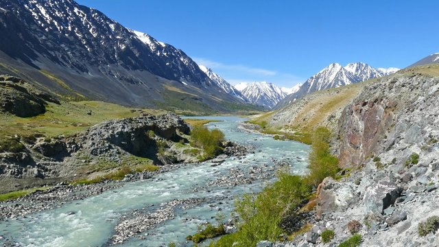 mountain landscape with river in Altay, Russia, 4k
