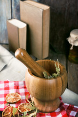 Dry lime mortar on table close up