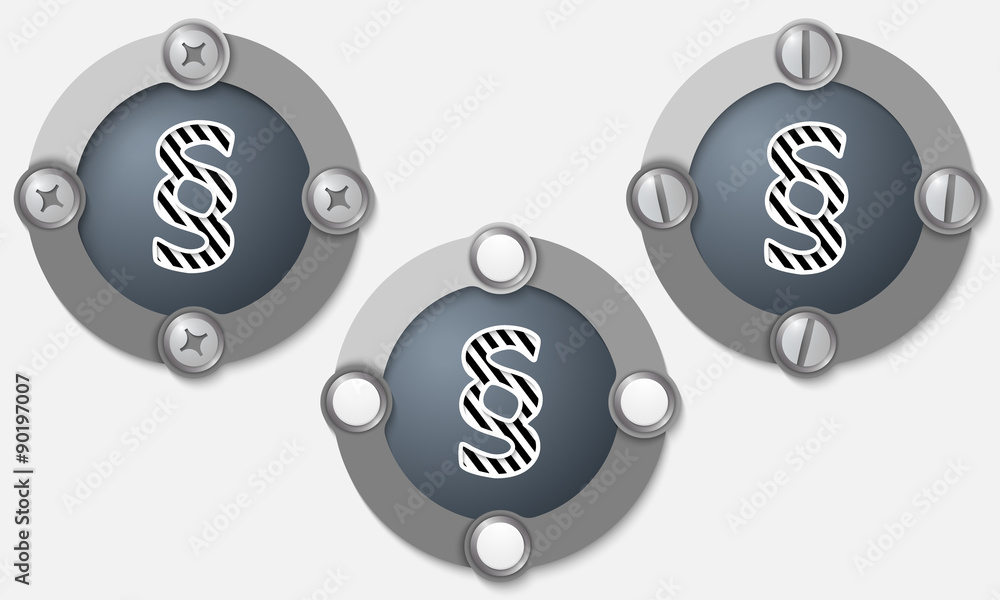 Poster set of three abstract icons with screws and paragraph