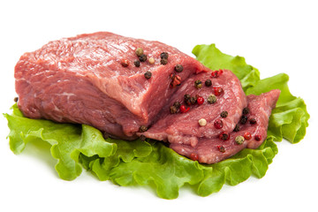 Raw meat and fresh green salad.