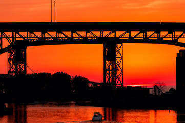 Bridge over sunset - detail of Cleveland Ohio bridge