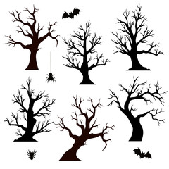 Halloween trees, spiders and bats