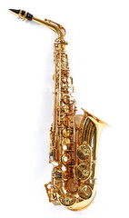 Fototapeta premium Golden saxophone isolated on white