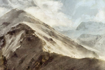 People hiking in Himalaya illustration