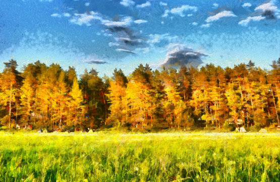 Autumn forest landscape impressionist oil painting