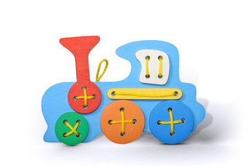 Isolated High Resolution Wooden Train for Happy Children (on white)