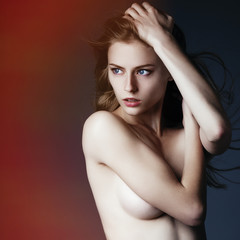 studio photo of beautiful elegant futuristic lady