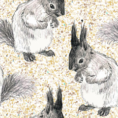 wektor wzór z rysunek wiewiórki i kropki - 90200003