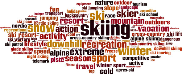 Skiing word cloud concept. Vector illustration