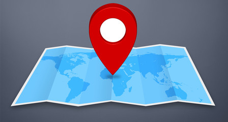 Pin map icon on a blue map