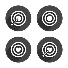 Target aim icons. Darts board signs symbols.