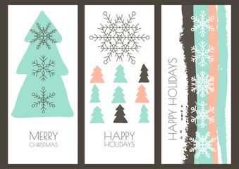 Vector illustration of snowflake, fir tree toys, baubles