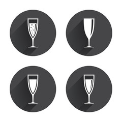 Champagne wine glasses signs. Alcohol drink.