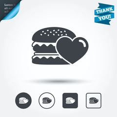 Hamburger icon. Burger food symbol.