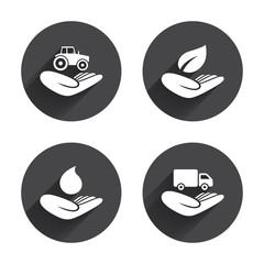 Helping hands icons. Protection and insurance.