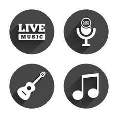 Musical elements icon. Microphone, Music note.