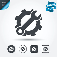 Service icon. Wrench key with gear sign.
