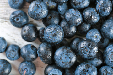 Heap of tasty ripe blueberries close up