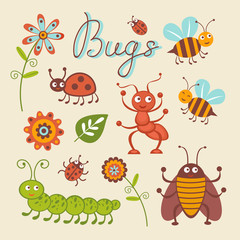 Cute collection of happy little bugs