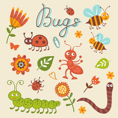 Obraz na płótnie Canvas Cute collection of happy little bugs