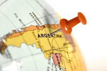 Papier Peint photo Lavable Amérique centrale Localisation Argentine. Broche rouge sur la carte.