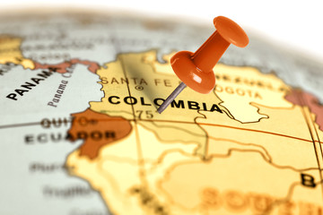 Localisation Colombie. Broche rouge sur la carte.