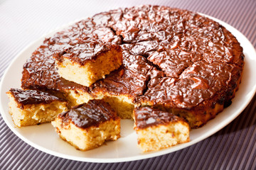 Homemade cake with chocolate glaze
