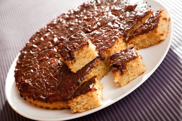 Homemade cake with chocolate glaze
