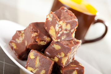 Homemade chocolate with walnuts