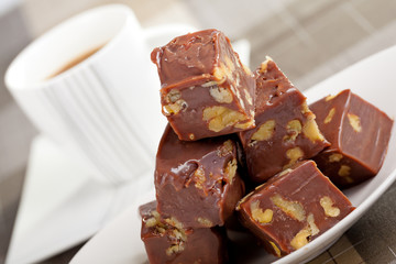 Homemade chocolate with walnuts