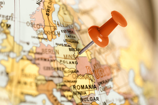 Location Belarus. Red pin on the map.